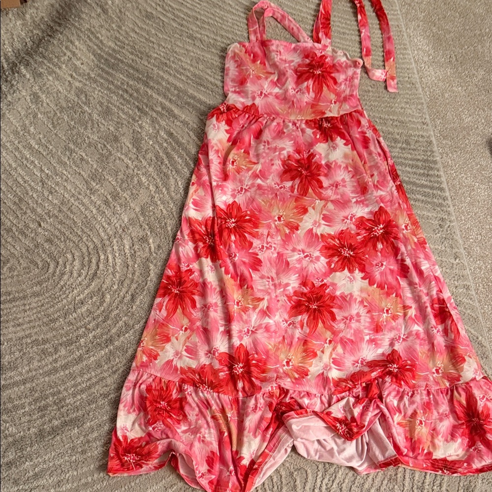 Floral Pink and Red Maxi Dress